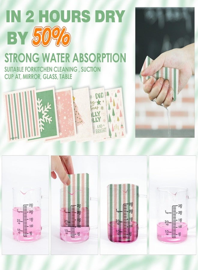 Morigins HOLLYJOLLY Pink Christmas Tree Swedish Kitchen Towel Winter Snowflake Santa Claus Absorbent Hand Towel Kitchen Quick-Dry Cleaning Cloth Cellulose Sponge Cloth - Image 4